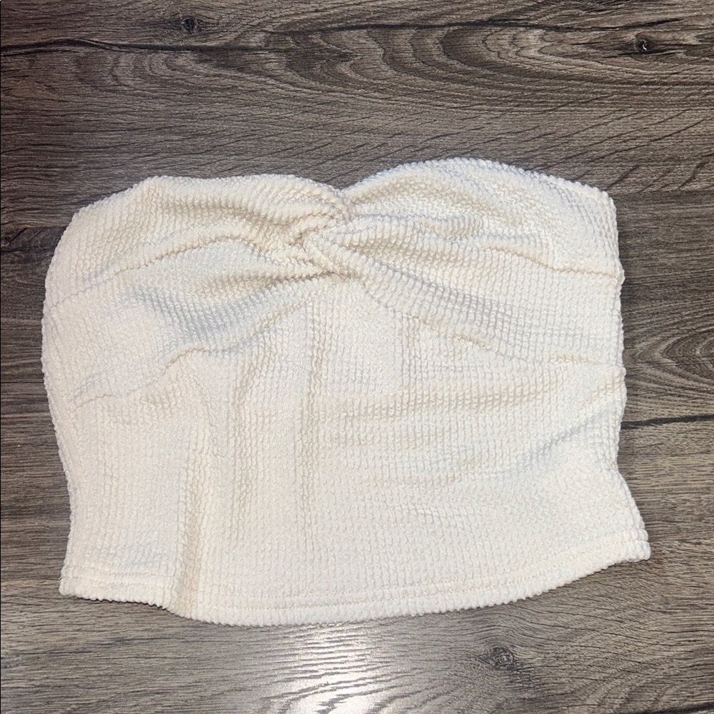 Cream Textured Strapless Top